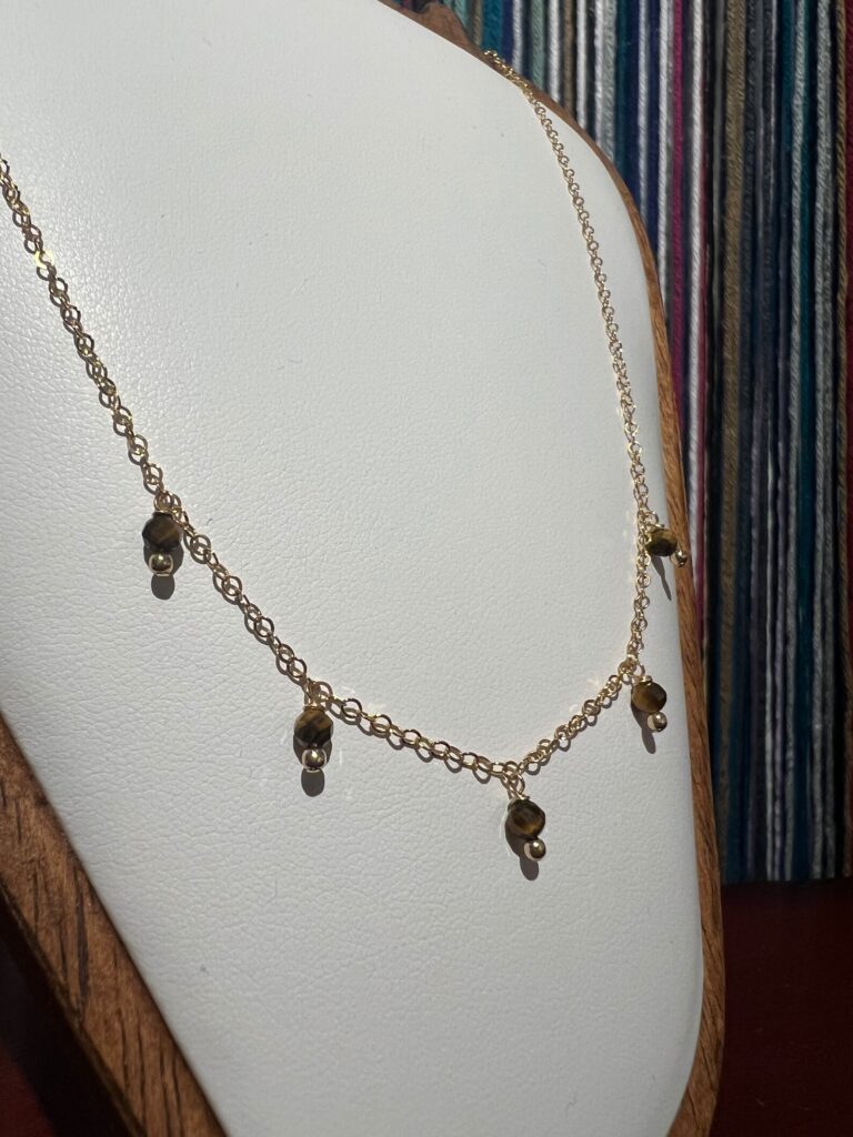 Tigers eye gemstone dew drop necklace 16” No. 01, photo 2
