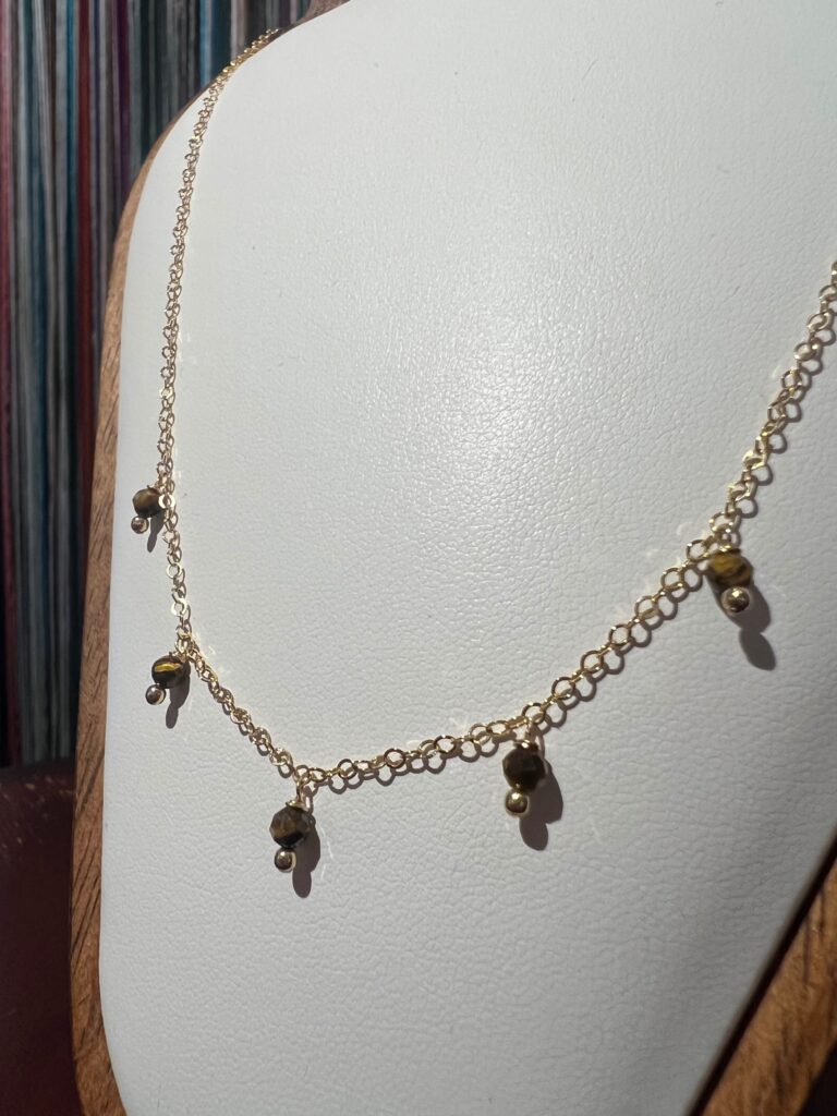 Tigers eye gemstone dew drop necklace 16” No. 01, photo 3