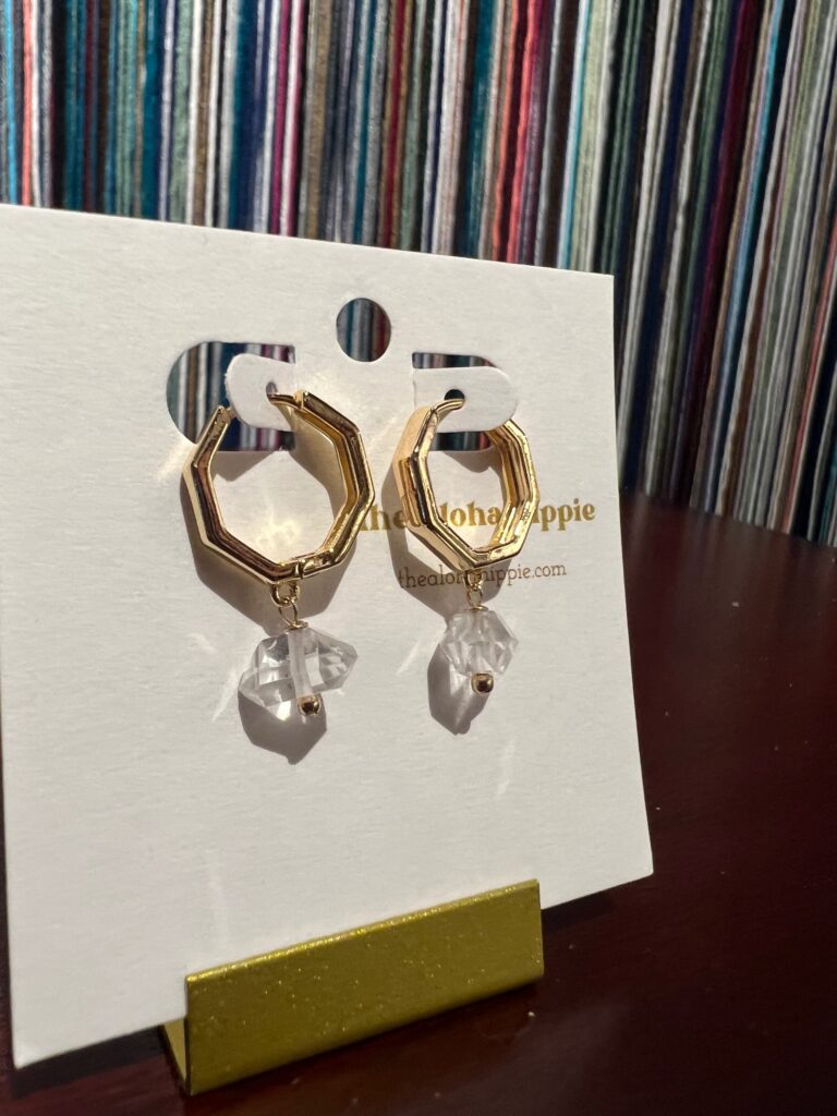 Classic huggie earrings herkimer diamonds and pearls by Aloha Hippie