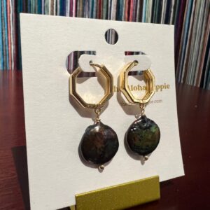 Golden hive huggie earrings (fresh water moon pearls)