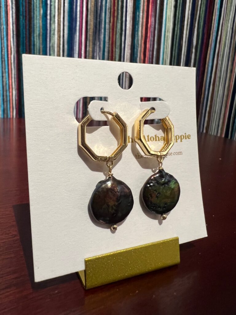 Golden hive huggie earrings (fresh water moon pearls) No. 01, photo 1