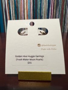 Golden hive huggie earrings (fresh water moon pearls), photo 4