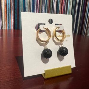Golden hive huggie earrings (ele’ele lava rock + pearls)