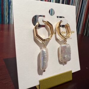 Golden hive huggie earrings fresh water pearls