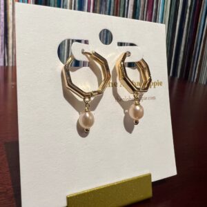 Golden hive huggie earrings fresh water pearls