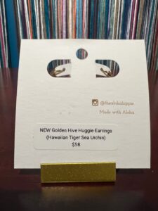 New golden hive huggie earrings (Hawaiian tiger sea urchin), photo 4
