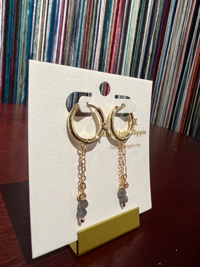 New gem drip earrings (blue sapphire + crystals) No. 01, photo 1