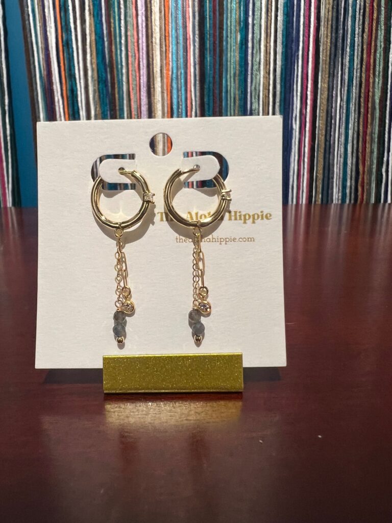 New gem drip earrings (blue sapphire + crystals) No. 01, photo 2
