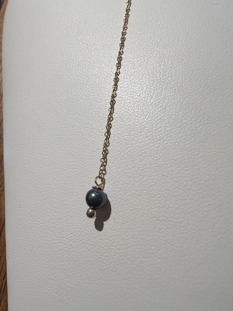 Mini black pearl drop necklace 16” No. 01, photo 1