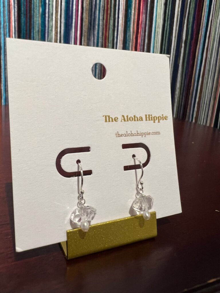 Sterling silver fin hook earrings (herkimer diamonds + mini pearls) by Aloha Hippie