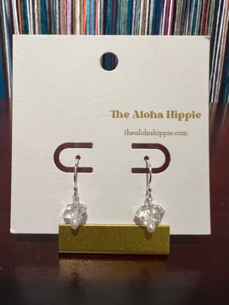 Sterling silver fin hook earrings (herkimer diamonds + mini pearls) No. 01, photo 2