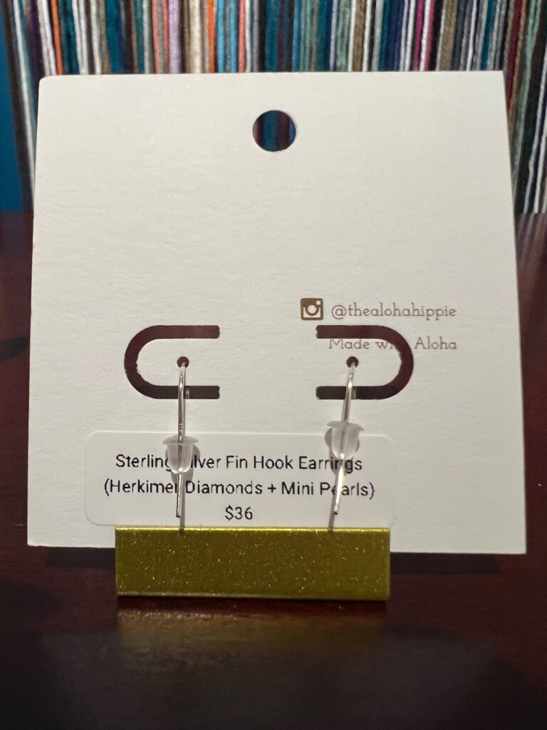 Sterling silver fin hook earrings (herkimer diamonds + mini pearls) No. 01, photo 4