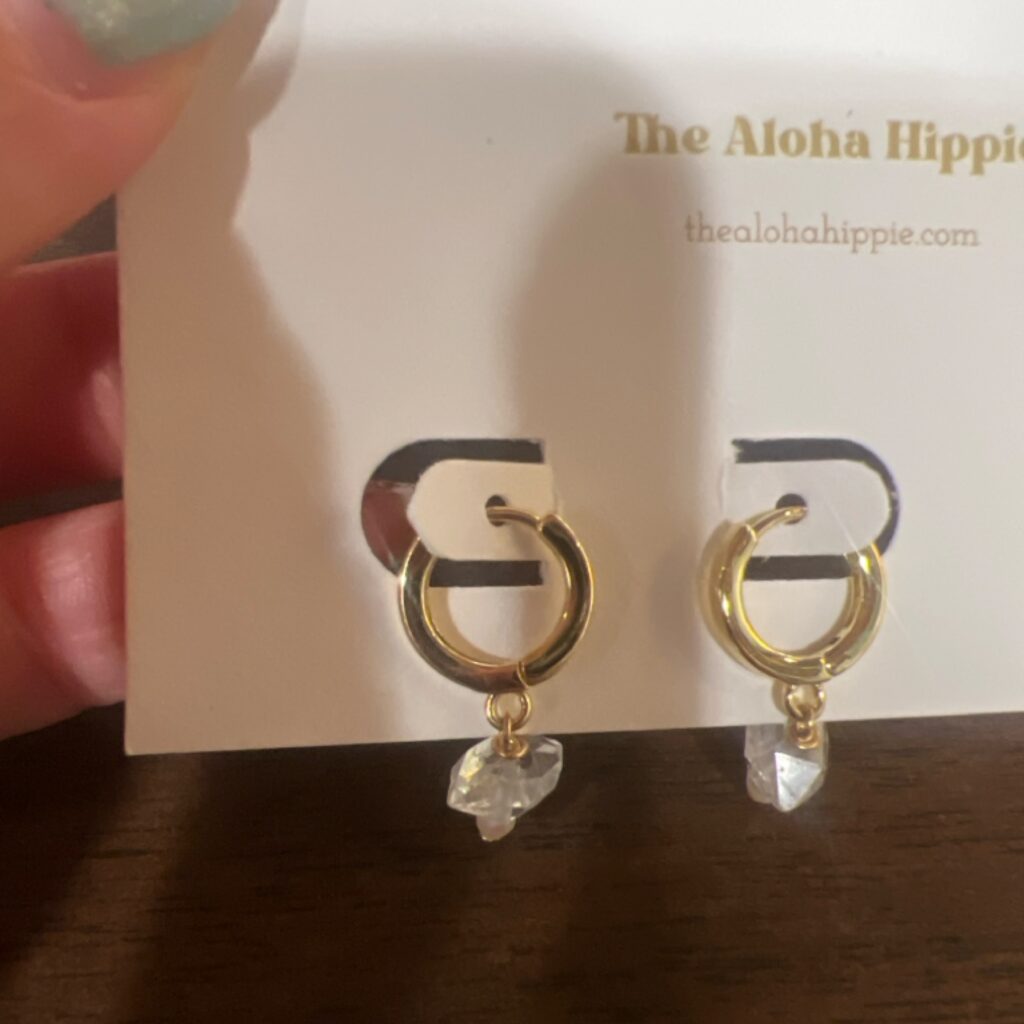 Classic huggie earrings (herkimer diamonds + mini pearls) by Aloha Hippie