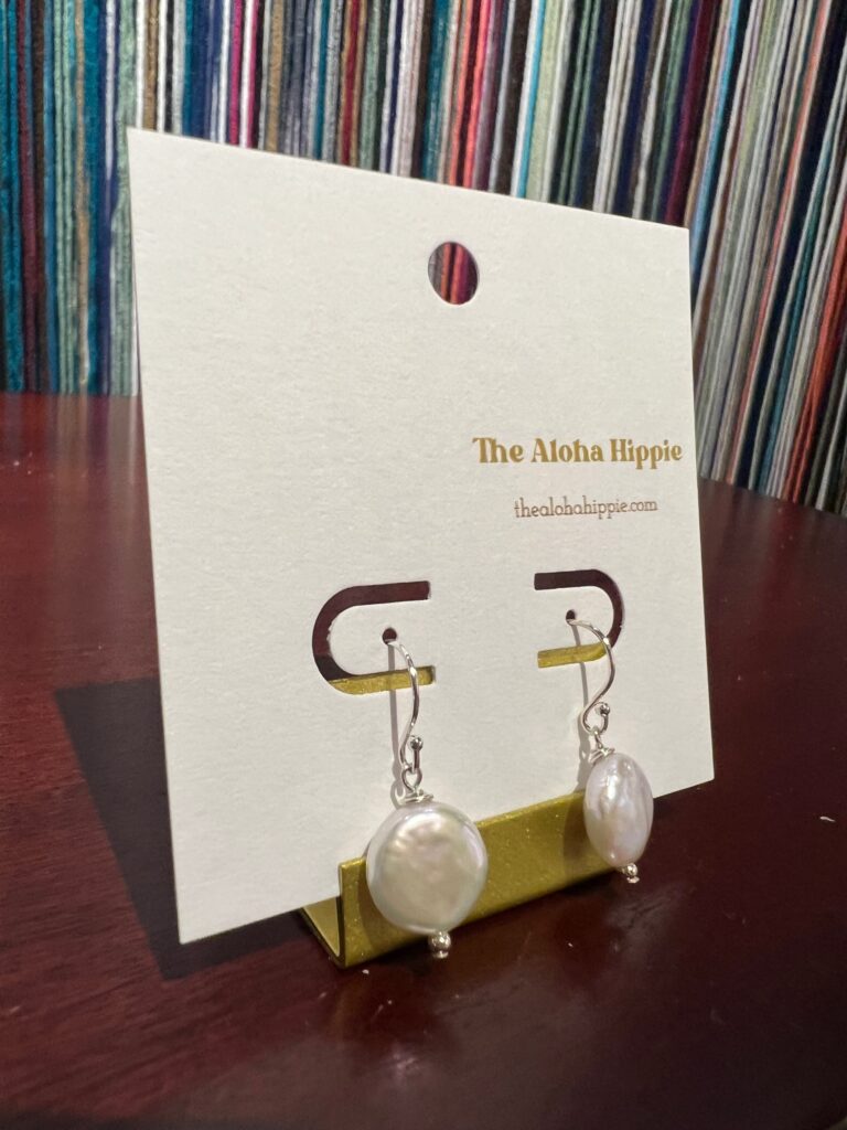 Sterling silver fin hook earrings (fresh water moon pearls) by Aloha Hippie