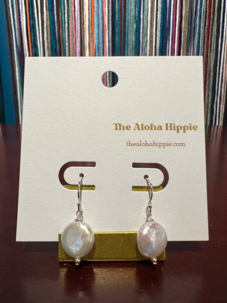 Sterling silver fin hook earrings (fresh water moon pearls) No. 01, photo 2