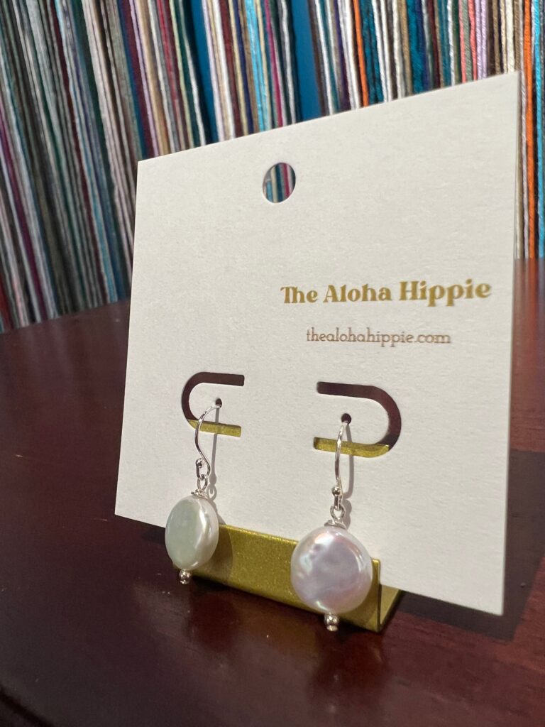 Sterling silver fin hook earrings (fresh water moon pearls) No. 01, photo 3
